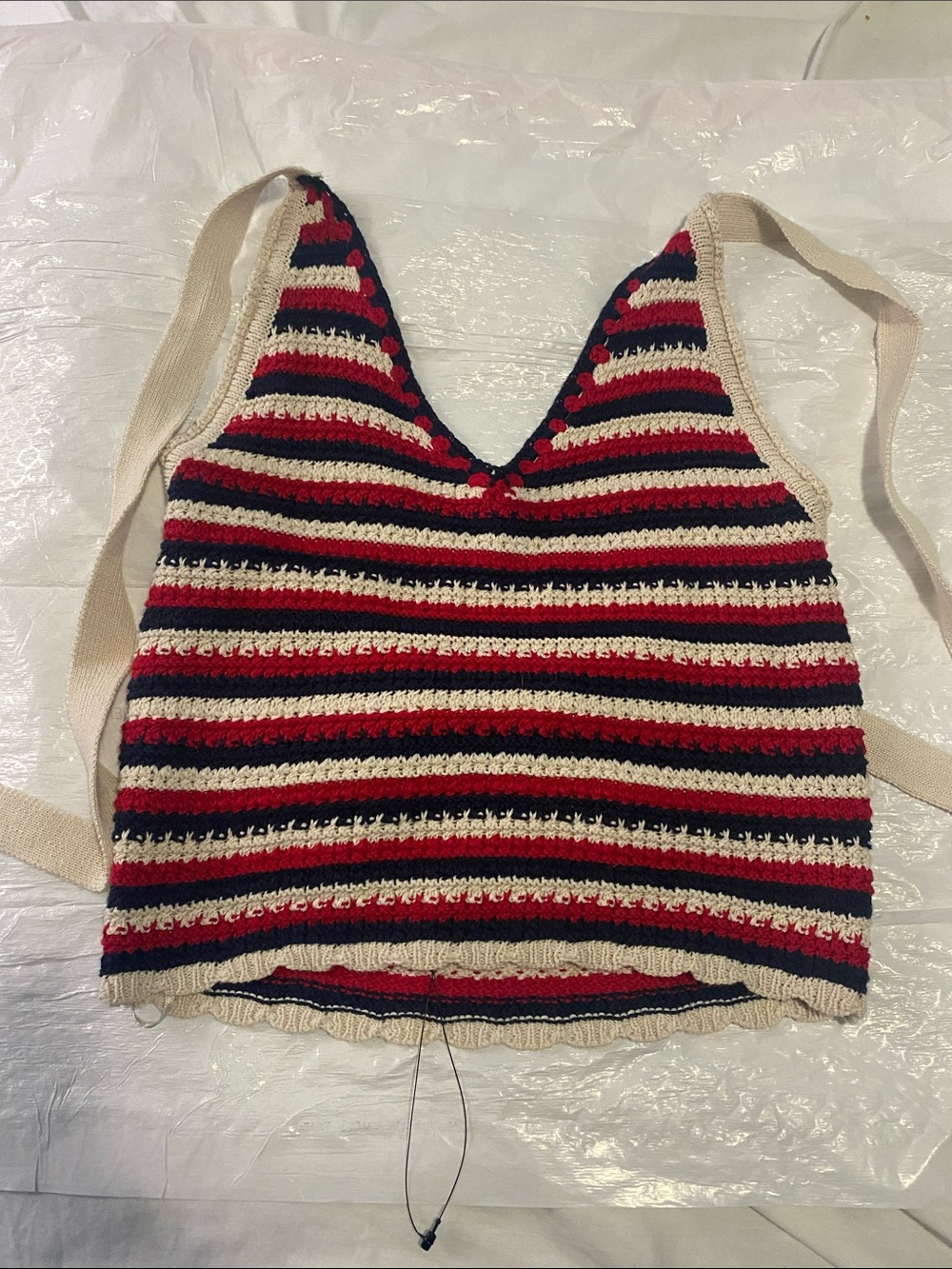 moon & madison Striped Knit V-Neck Tank Top - Red, Navy & Cream